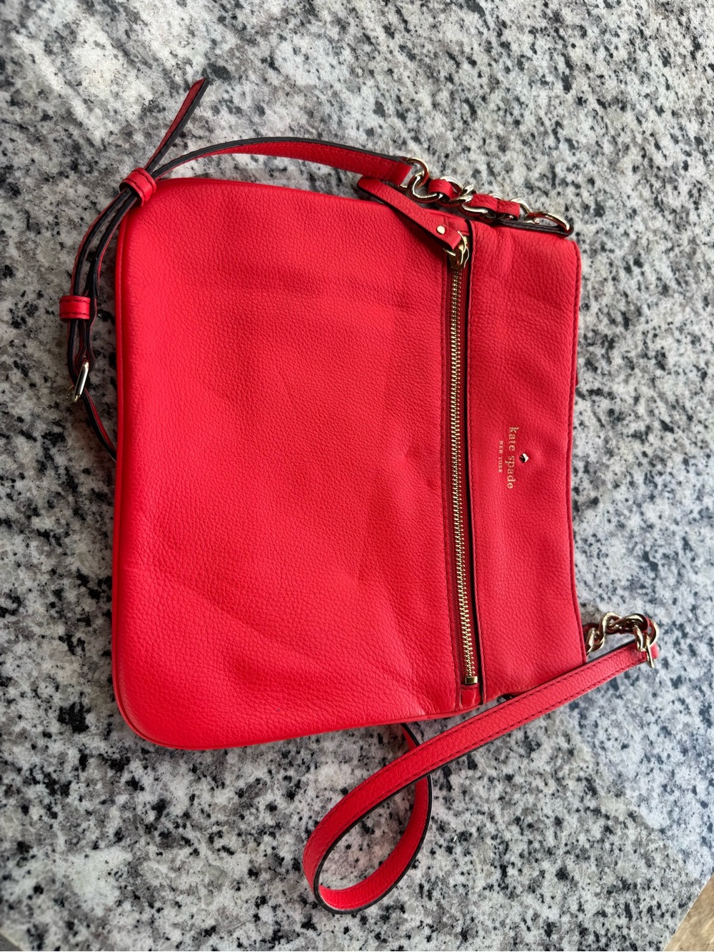 kate spade Red Pebbled Leather Crossbody Bag with Gold Hardware